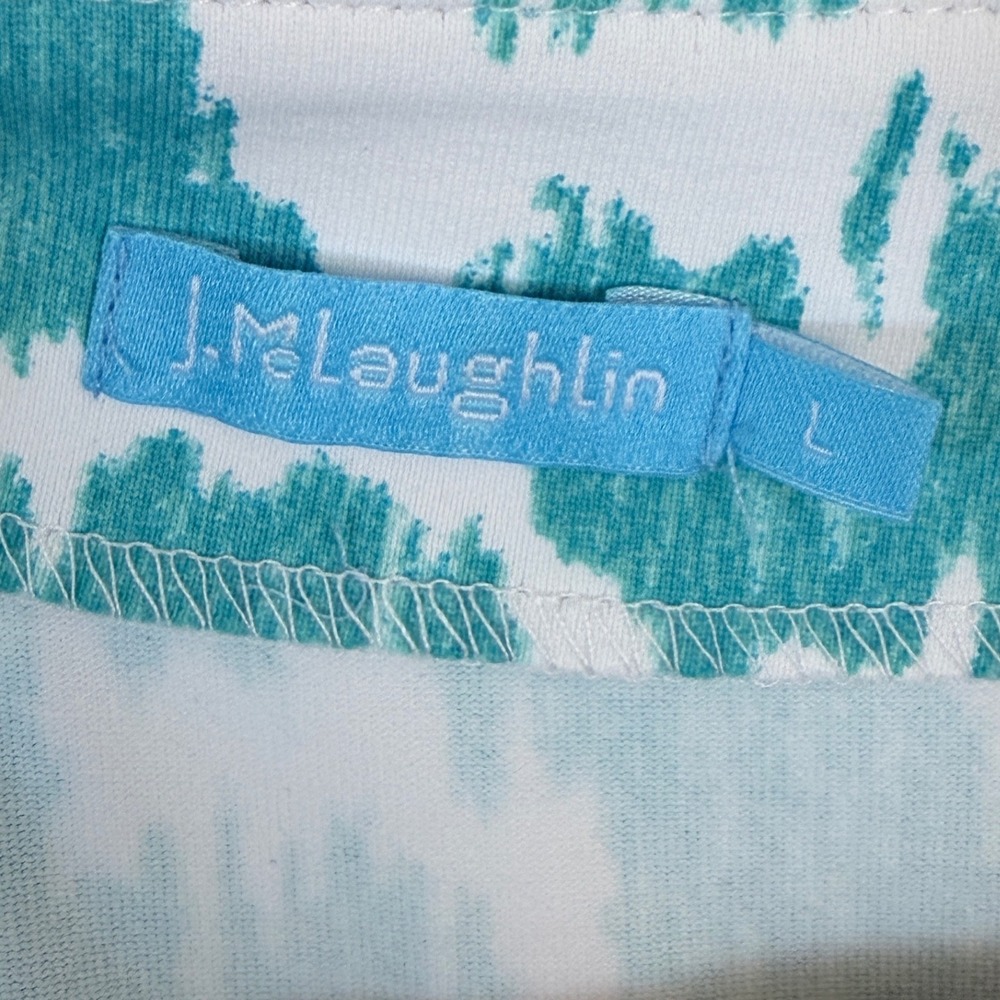 J McLaughlin Teal White Ikat Print Boat Neck 3/4 Sleeve Top Women's Large‎ - Picture 2 of 7